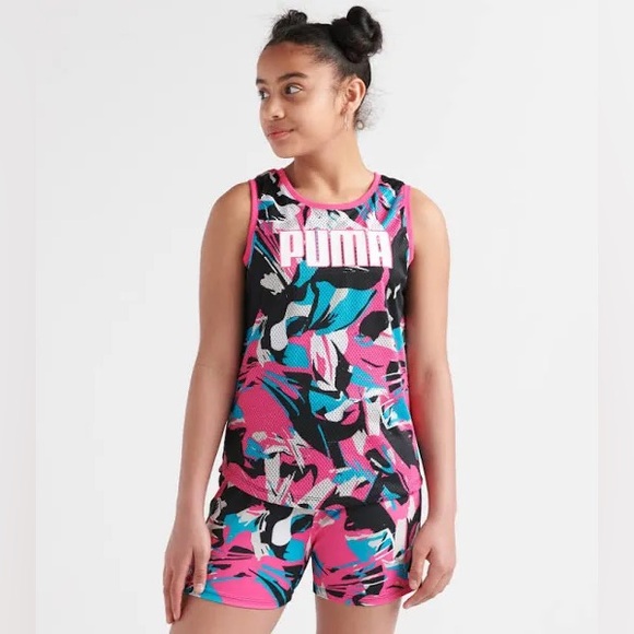 Puma Big Girls Mesh Printed Tank Top - Fuchsia Purple - Picture 2 of 4